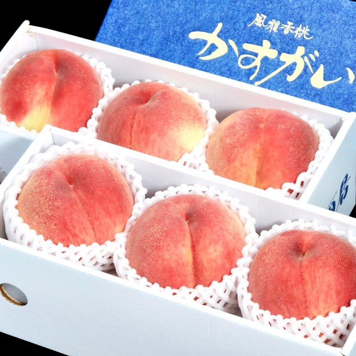【6/13から順次出荷】 『春日居の桃』山梨県産 特秀品 中玉3玉×2箱 計約1.5kg 化粧箱 ※常温