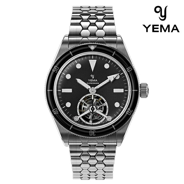 イエマ スーパーマン・トゥールビヨンCMM.31 リミテッドエディション 自動巻き 腕時計 ブランド メンズ チタン 数量限定 オープンハート YEMA 12.25.31.66.TE.MT アナログ ブラック 黒 フランス製 おしゃれ 防水 プレゼント 男性 実用的