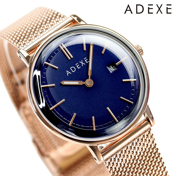 アデクス ADEXE レディース 腕時計 2043A-06-JP20SEP プチ 33mm 時計 ダークブルー ローズゴールド ブランド おしゃれ 防水 かわいい プレゼント 女性 実用的