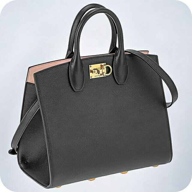 フェラガモ ハンドバッグ レディース Ferragamo 210398CALF NE BO 740 941 ブラック ピンク 軽量 小さめ 手提げ ブランド 高級 おしゃれ プレゼント 女性 実用的 かわいい