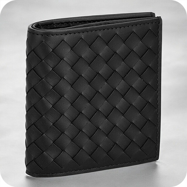 ボッテガ・ヴェネタ 二つ折り財布 メンズ ブランド BOTTEGA VENETA イントレチャート レザー 222338-V47W1 ブラック ウォレット 高級 おしゃれ プレゼント 実用的