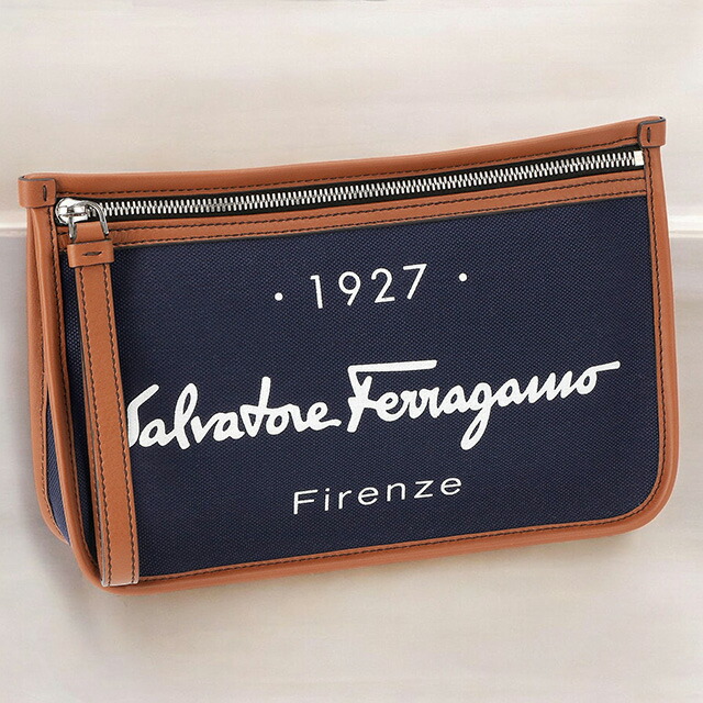 フェラガモ クラッチバッグ メンズ Ferragamo 240971 ネイビー ビジネス 軽量 小さめ ミニバッグ ブランド 高級 おしゃれ プレゼント 男性 実用的 かっこいい