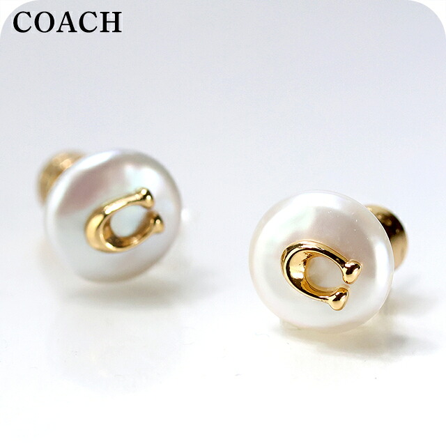 コーチ ピアス レディース COACH ロゴ スタッド 両耳用 351511GLD107 パール ゴールド アクセサリー ジュエリー ブランド 高級 おしゃれ プレゼント 女性 実用的 かわいい