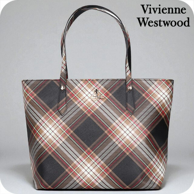 ヴィヴィアン ウエストウッド トートバッグ レディース ブランド Vivienne Westwood ダービー ロゴ 4205007DW D101 TARTAN BROWN BLACK バッグ ビビアン 軽量 手提げ 高級 おしゃれ プレゼント 女性 実用的 かわいい