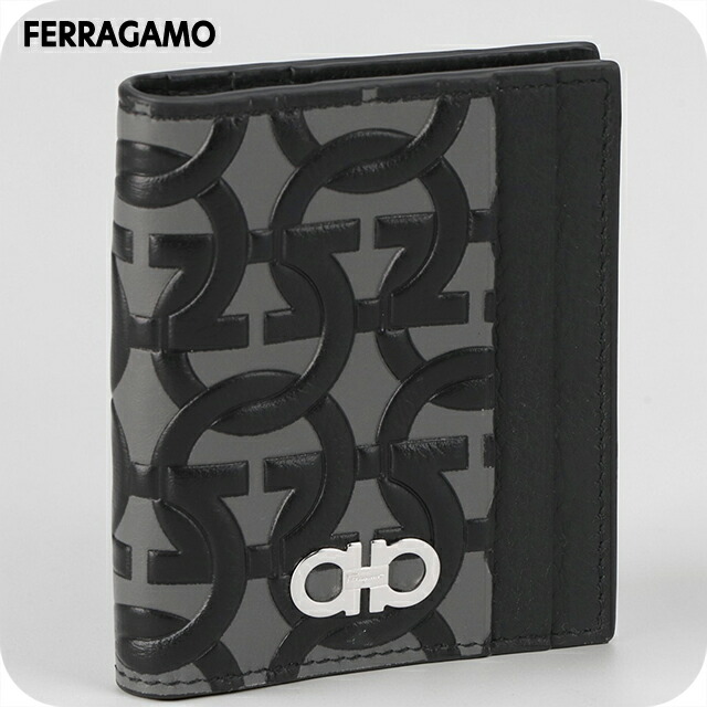 フェラガモ カードケース メンズ ブランド Ferragamo ITALY 661080 EM/NE ブラック/グレー
