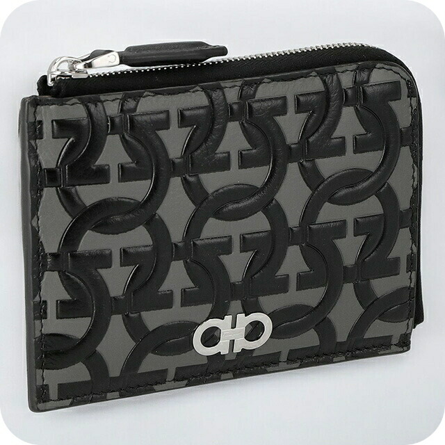 フェラガモ カードケース メンズ Ferragamo 661081CALF EM NE 753 689 グレー ブラック 定期入れ ブランド 高級 おしゃれ プレゼント 実用的