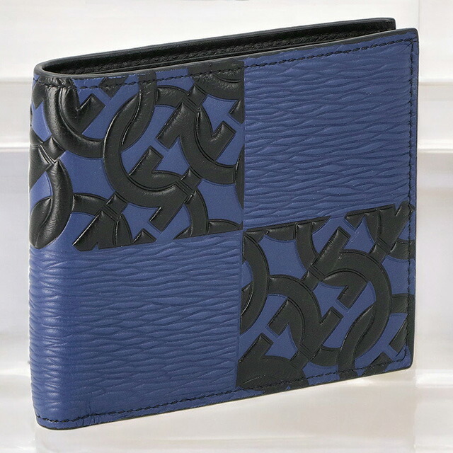 フェラガモ 二つ折り財布 メンズ ブランド Ferragamo 661083 ブルー／ブラック ウォレット 高級 おしゃれ プレゼント 実用的