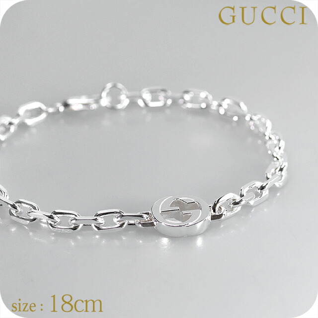 グッチ ブレスレット メンズ ブランド GUCCI インターロッキング チェーン 796351-J8400-8106-18 シルバー アクセサリー