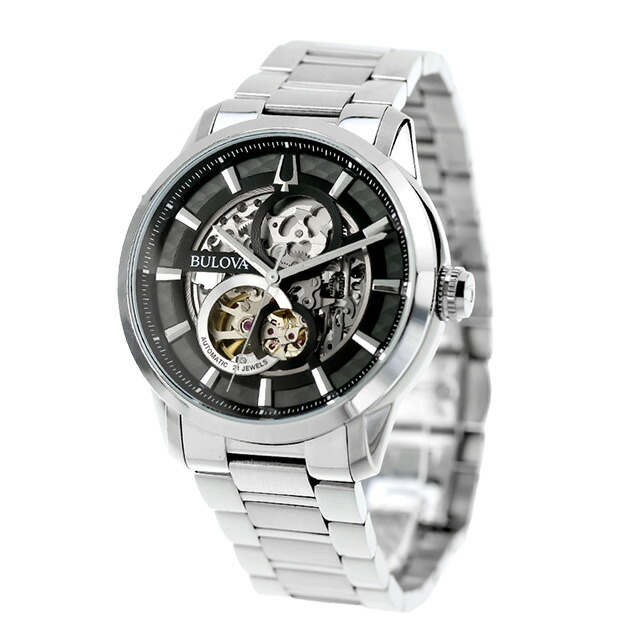 ブローバ クラシック 自動巻き 腕時計 ブランド メンズ オープンハート BULOVA 96A208 アナログ ブラック 黒 おしゃれ 防水 プレゼント 男性 実用的