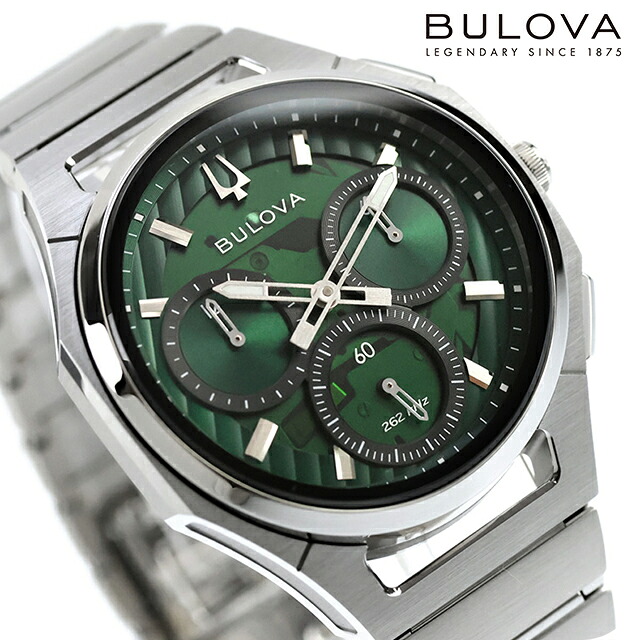 ブローバ カーブ ハイプレシジョンクォーツ 腕時計 ブランド メンズ クロノグラフ BULOVA 96A338 アナログ グリーン おしゃれ 防水 プレゼント 男性 実用的