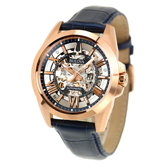 ブローバ クラシック 自動巻き 腕時計 ブランド メンズ オープンハート BULOVA 97A161 アナログ ブルー おしゃれ 防水 プレゼント 男性 実用的