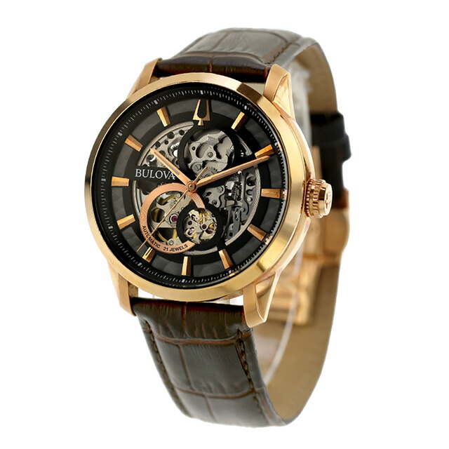 ブローバ クラシック 自動巻き 腕時計 ブランド メンズ オープンハート BULOVA 97A169 アナログ ブラック ブラウン 黒 おしゃれ 防水 プレゼント 男性 実用的