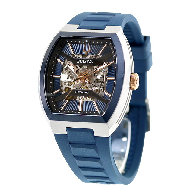 ブローバ クラシック マキナ 自動巻き 腕時計 ブランド メンズ オープンハート BULOVA 98A318 アナログ ネイビー おしゃれ 防水 プレゼント 男性 実用的