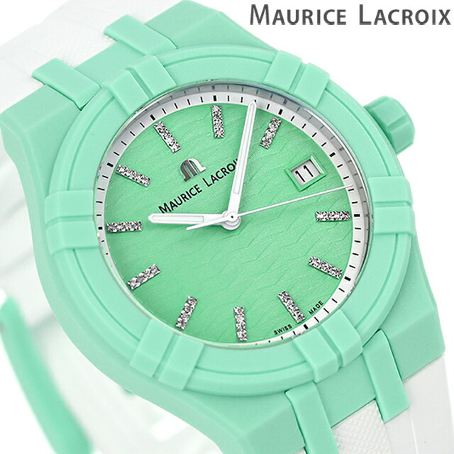 モーリスラクロア AIKON #tide 40mm クオーツ 腕時計 メンズ MAURICE LACROIX AI2008-CCCC1-3A0-0 アナログ ライトグリーン ホワイト 白 スイス製 ブランド おしゃれ 防水 プレゼント 男性 実用的