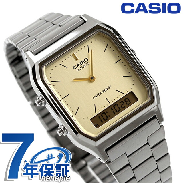 カシオ チープカシオ CASIO クォーツ 電池式 AQ-230GG-9A ビンテージ 海外モデル ユニセックス チプカシ 腕時計 ブランド カシオ casio シャンパン ガンメタル おしゃれ アナデジ アナログ デジタル 防水 かわいい プレゼント 実用的 学生 受験生 受験用 試験用 受験対応