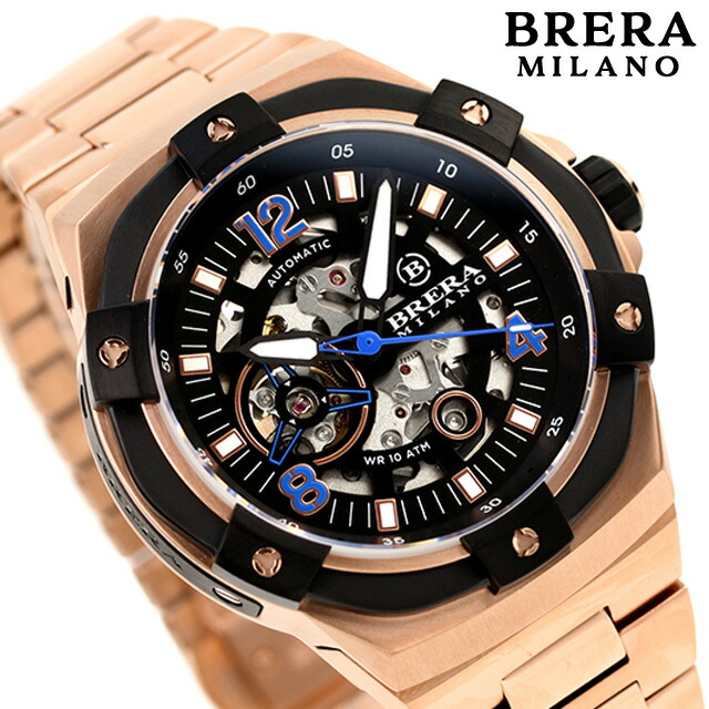 ブレラ ミラノ スーパースポルティーボ エヴォ オートマティック ラグスポ 自動巻き 腕時計 メンズ オープンハート BRERA MILANO BMSSAS4502-BRC アナログ ブラック ピンクゴールド 黒 ブランド おしゃれ 防水 プレゼント 男性 実用的