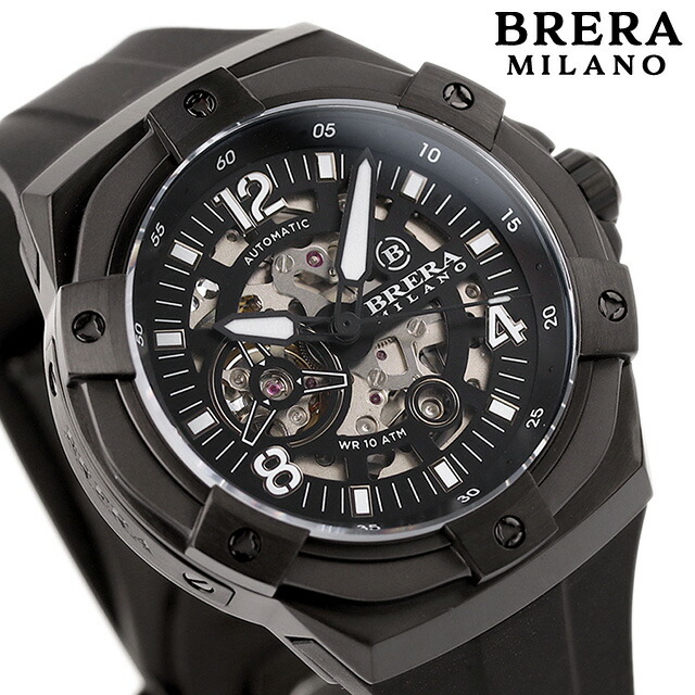 ブレラ ミラノ SUPERSPORTIVO EVO AUTOMATIC 自動巻き ラグスポ 腕時計 メンズ オープンハート BRERA MILANO BMSSAS4503 アナログ スケルトン ブラック 黒 ブランド おしゃれ 防水 プレゼント 男性 実用的