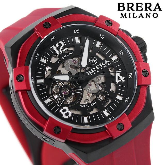 ブレラ ミラノ SUPERSPORTIVO EVO AUTOMATIC ラグスポ 自動巻き 腕時計 メンズ オープンハート BRERA MILANO BMSSAS4503A アナログ スケルトン ブラック レッド 黒 ブランド おしゃれ 防水 プレゼント 男性 実用的