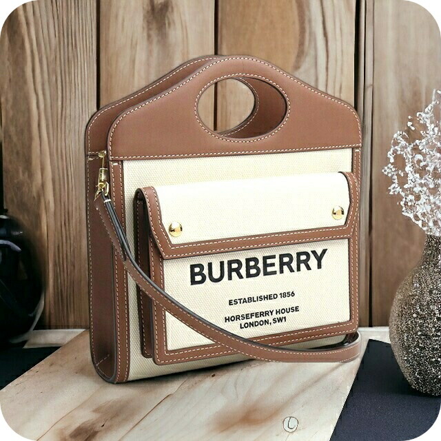 バーバリー トートバッグ レディース BURBERRY コットン イタリア 8039361 NATURAL-MALT BROWN ホワイト系 ブラウン系 バッグ 軽量 手提げ ブランド 高級 おしゃれ プレゼント 女性 実用的 かわいい