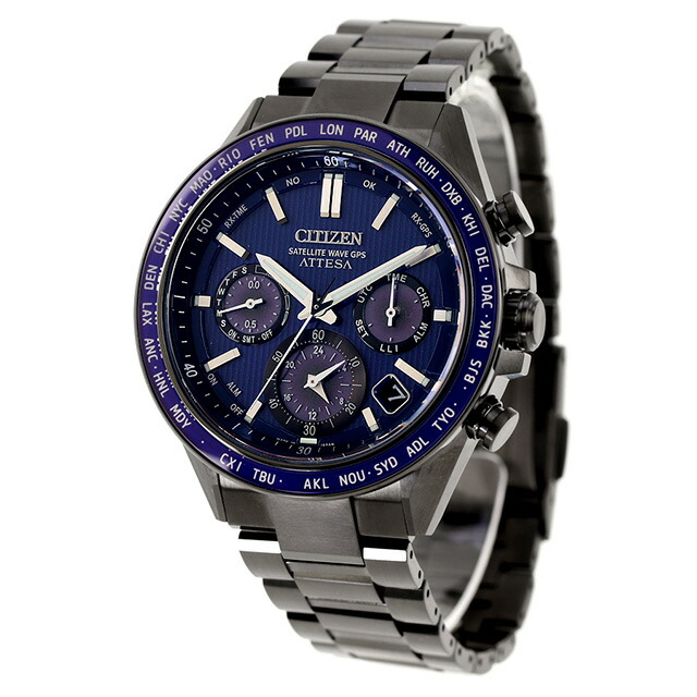 シチズン アテッサ ダブルダイレクトフライト アクトライン ブラックチタニウムシリーズ 光発電エコドライブGPS衛星電波 腕時計 ブランド メンズ チタン クロノグラフ ソーラー CITIZEN ATTESA CC4059-64L アナログ ネイビー ブラック 黒 日本製