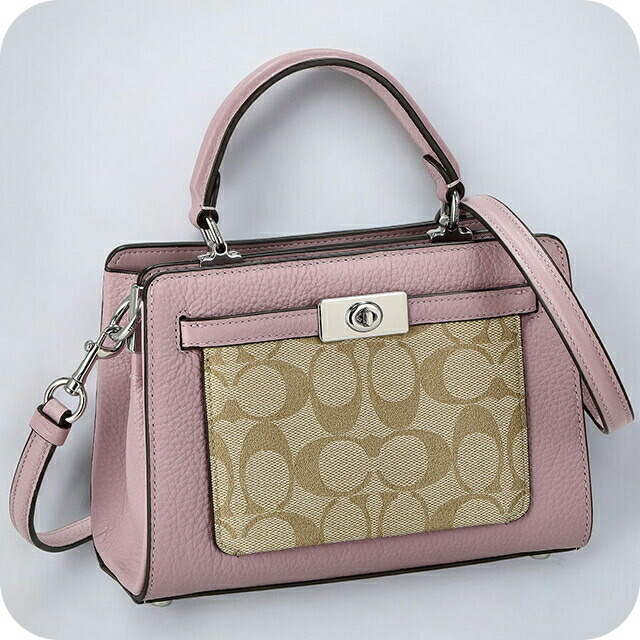コーチ ハンドバッグ 2way ショルダーバッグ 斜めがけ レディース アウトレット ブランド COACH シグネチャー CC977 SVV7O ライトカーキ/ピンク 軽量 小さめ 手提げ 高級 おしゃれ プレゼント 女性 実用的 かわいい