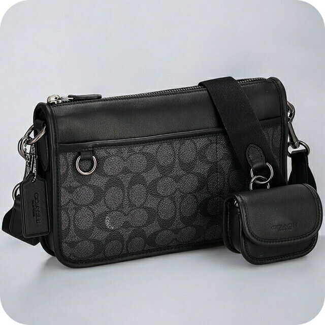 コーチ ショルダーバッグ メッセンジャーバッグ メンズ アウトレット ブランド COACH シグネチャー CW373 QBMI5 チャコールグレー/ブラック 斜めがけ 高級 おしゃれ プレゼント 男性 実用的 かっこいい