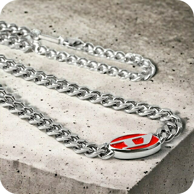ディーゼル ネックレス ペンダント メンズ レディース DIESEL ステンレススチール DX1446040 シルバー レッド アクセサリー ジュエリー ブランド 高級 おしゃれ プレゼント 実用的 ペア