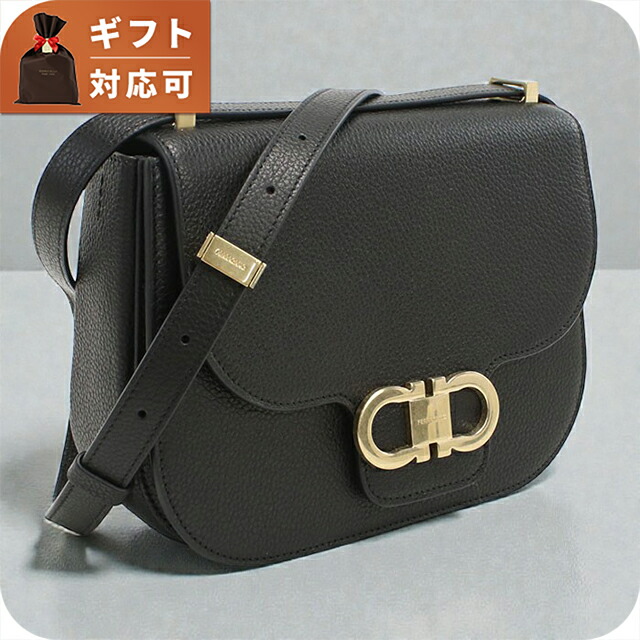 フェラガモ 斜め掛け ショルダーバッグ レディース ブランド FERRAGAMO DOUBLE GANCIO FLAP 21-9867 ブラック バッグ