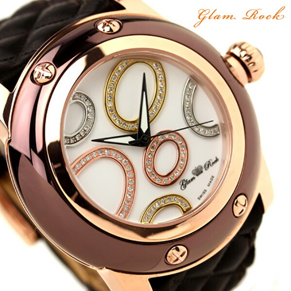 グラムロック 時計 Glam Rock マイアミ MIAMI スペシャルエディション SPECIAL EDITION Matelasse Leahter シルバー ダイヤモンド ローズゴールド ブラウンレザー GR80013 腕時計 ブランド おしゃれ 防水 かわいい プレゼント 女性 実用的