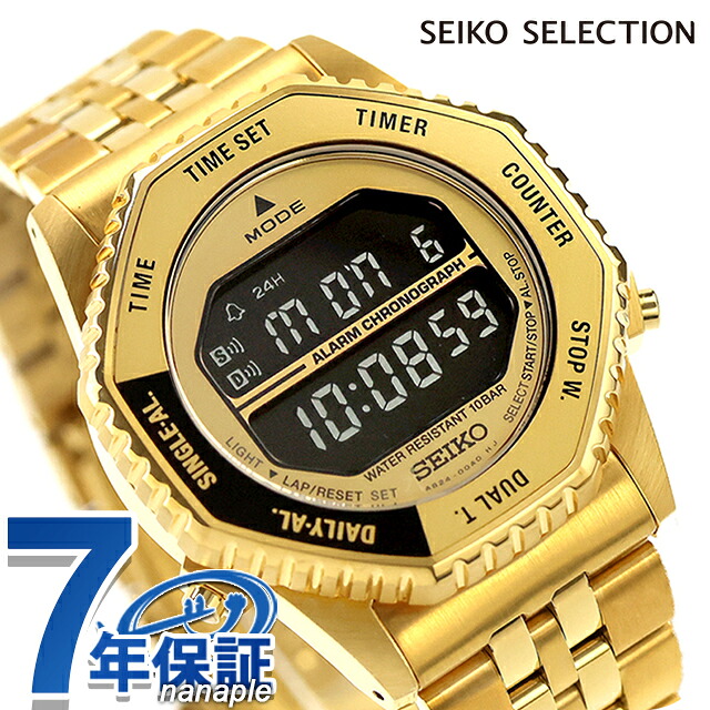 セイコーセレクション デジタルクオーツ クォーツ 電池式 腕時計 ブランド メンズ クロノグラフ ロトコール SEIKO SELECTION HFL003P デジタル ブラック ゴールド 黒 おしゃれ 防水 プレゼント 男性 実用的