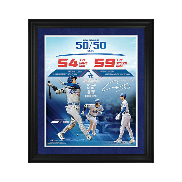 大谷翔平 54本塁打59盗塁達成記念 公式プリントサイン入りフォトフレーム ブランド 数量限定 51446 ブルー 小物