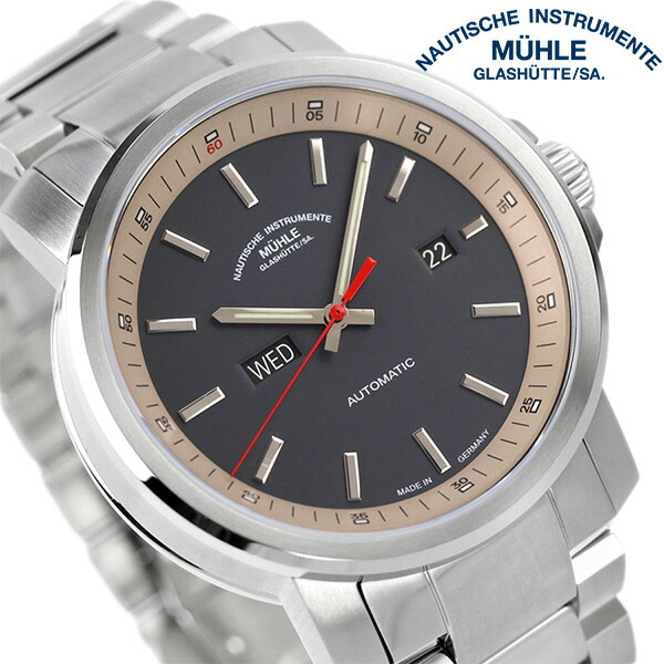 ミューレ・グラスヒュッテ 42.4mm ドイツ製 自動巻き メンズ 腕時計 M1-25-34-MB Muhle Glashutte グレー ブランド おしゃれ 防水 プレゼント 男性 実用的