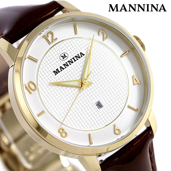 マンニーナ MANNINA メンズ 腕時計 ラウンド 38mm クオーツ 替えベルト付 MNN001-02 シルバー ブラウン 時計 ブランド おしゃれ 防水 プレゼント 男性 実用的