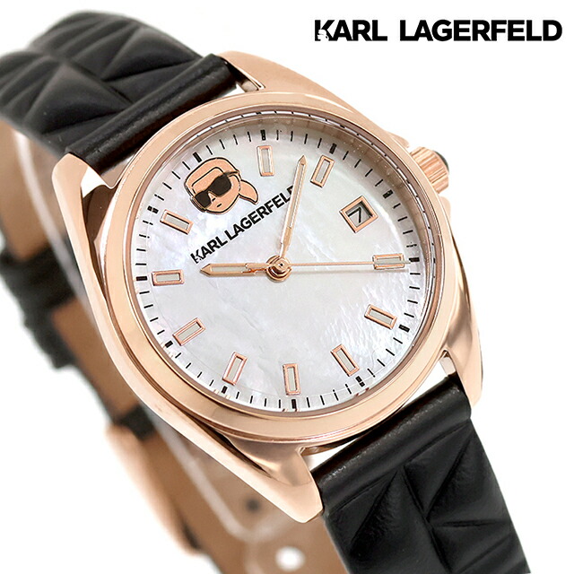 カール・ラガーフェルド ラウンド エッセンシャル クォーツ 電池式 腕時計 ブランド レディース KARL LAGERFELD R0551107501 アナログ シェル ブラック 黒 おしゃれ 防水 かわいい プレゼント 女性 実用的