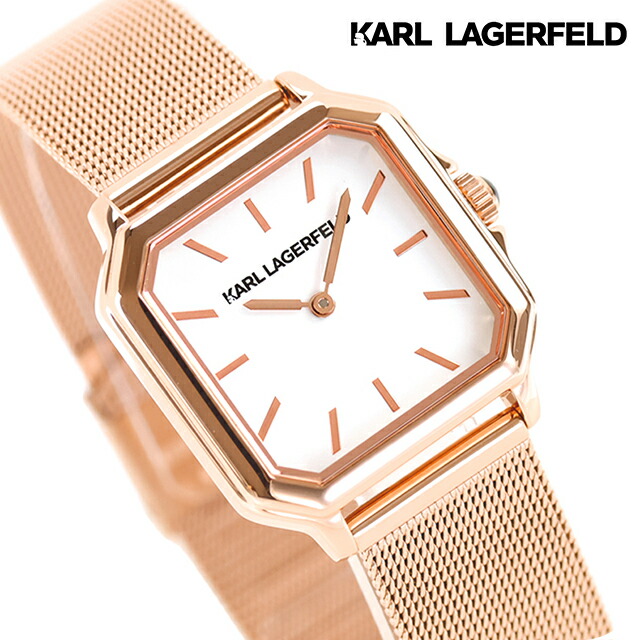カール・ラガーフェルド スクエア クラシック クォーツ 電池式 腕時計 ブランド レディース KARL LAGERFELD R0553106501 アナログ ホワイト ピンクゴールド 白 おしゃれ 防水 かわいい プレゼント 女性 実用的
