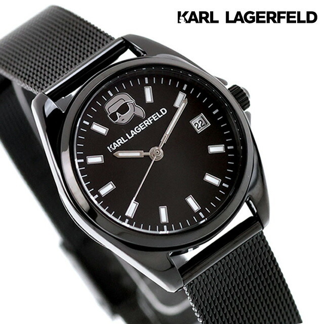 カール・ラガーフェルド ラウンド エッセンシャル クォーツ 電池式 腕時計 ブランド レディース KARL LAGERFELD R0553107501 アナログ ブラック 黒 おしゃれ 防水 かわいい プレゼント 女性 実用的