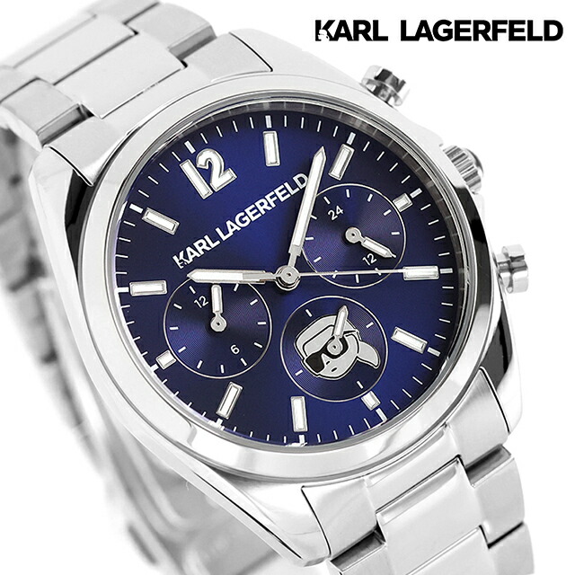 カール・ラガーフェルド ラウンド エッセンシャル クォーツ 電池式 腕時計 ブランド メンズ クロノグラフ KARL LAGERFELD R0553107509 アナログ ブルー おしゃれ 防水 プレゼント 男性 実用的