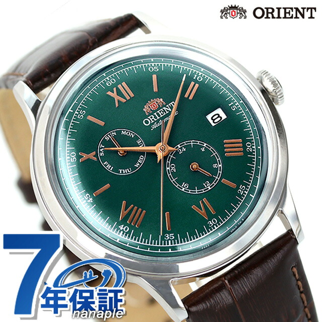 オリエント クラシック オリエントバンビーノ 自動巻き 腕時計 メンズ 革ベルト ORIENT RN-AK0703E アナログ グリーン ダークブラウン ブランド おしゃれ 防水 文字盤 大きい プレゼント 男性 実用的
