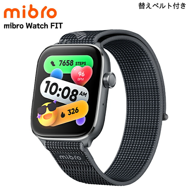 ミブロ Watch FIT ダークターニッシュ 充電式クォーツ スマートウォッチ ブランド メンズ レディース Bluetooth 替えベルト mibro SP380018-C22 デジタル ブラック 黒