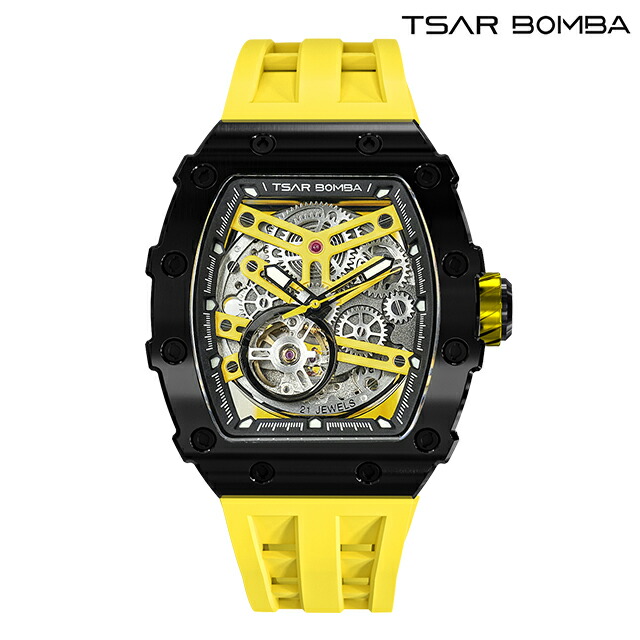 サーボンバ TB8208 エレメンタルシリーズ 自動巻き 腕時計 ブランド メンズ オープンハート TSAR BOMBA TB8208A-13 アナログ イエロー