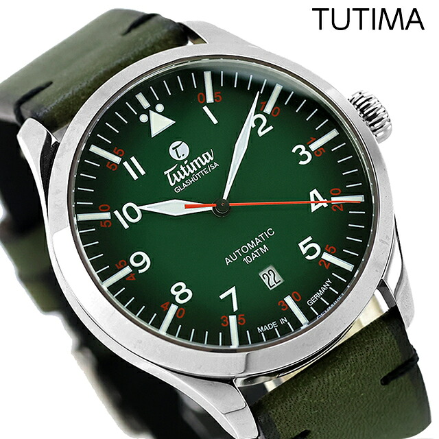 チュチマ グランド フリーガー 自動巻き 腕時計 ブランド メンズ 革ベルト TUTIMA 6105-29 アナログ グリーン おしゃれ 防水 プレゼント 男性 実用的