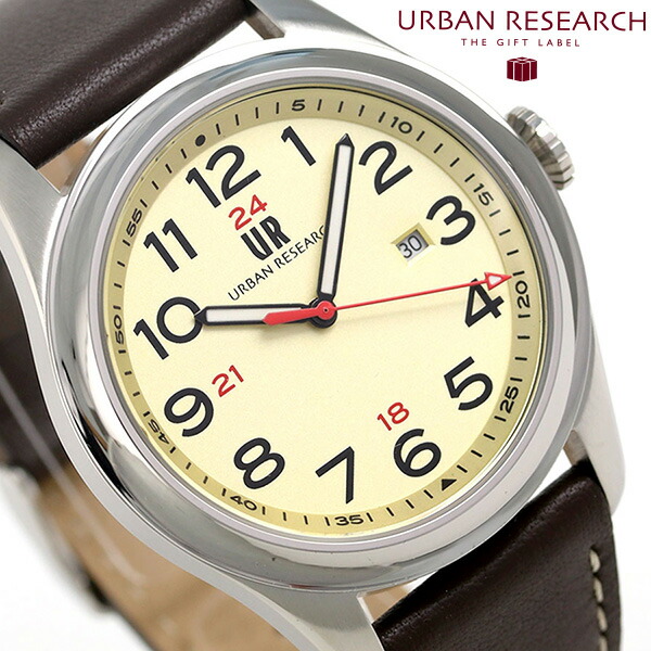 URBAN RESEARCH 3針デイト 革ベルト メンズ 腕時計 UR001-03 アーバンリサーチ ゴールド 時計 ブランド おしゃれ 防水 プレゼント 男性 実用的