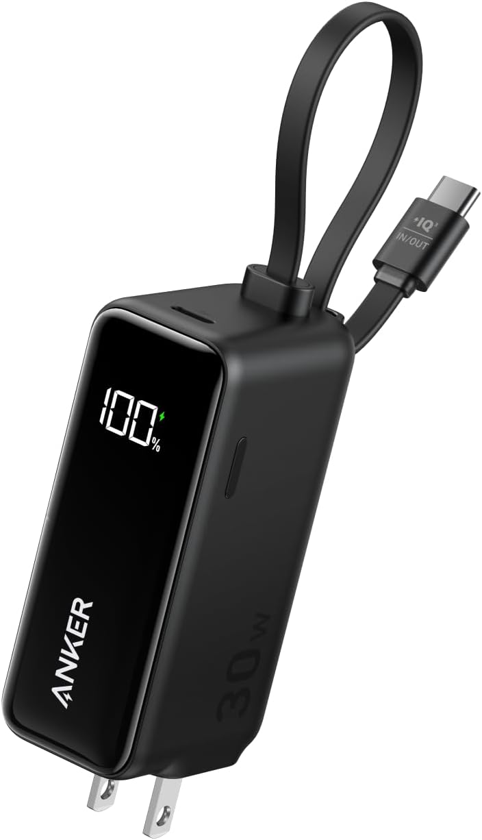 Anker Power Bank (30W, Fusion, Built-In USB-C ケーブル) ブラック