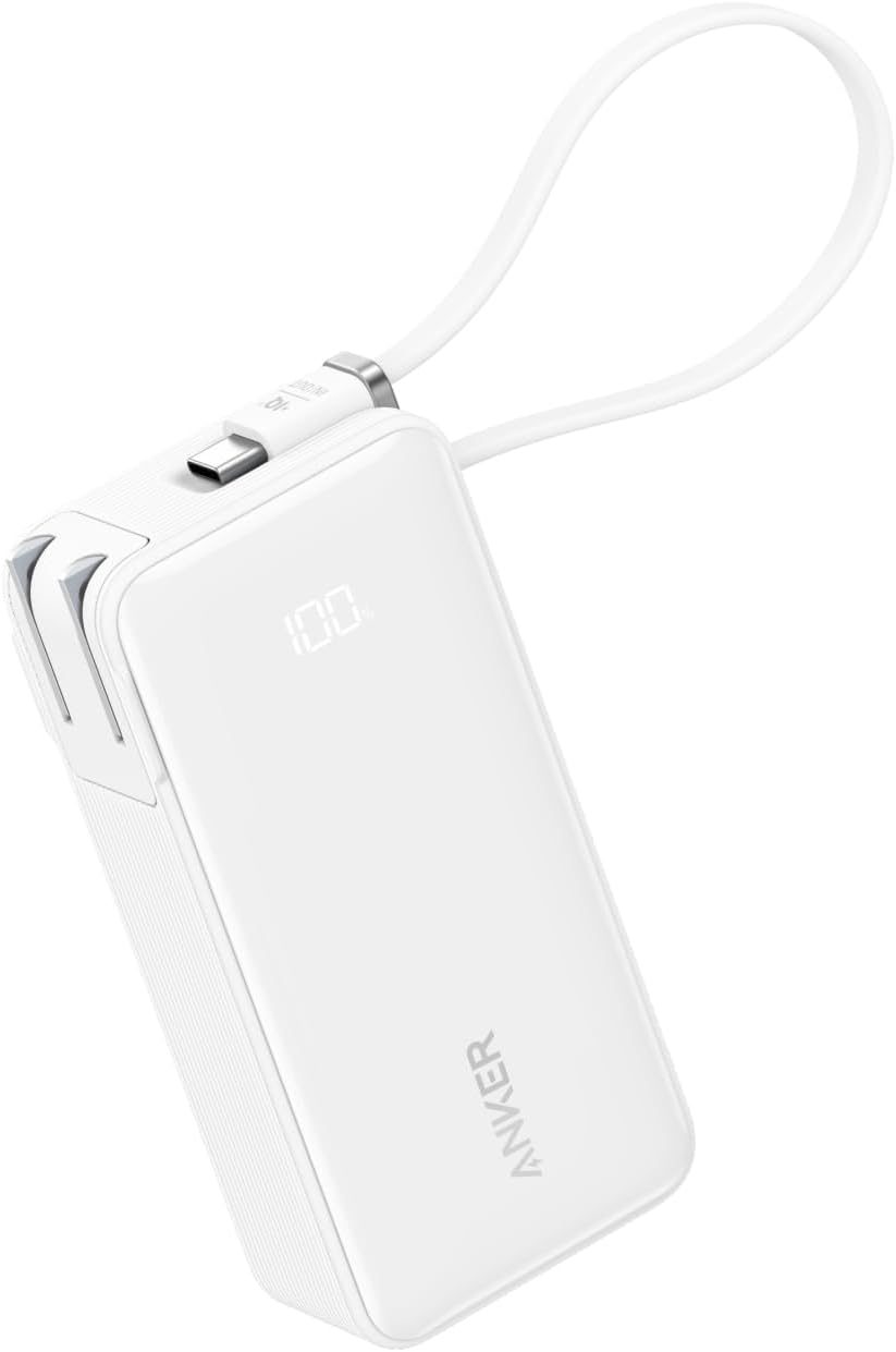 Anker Power Bank (10000mAh, Fusion, Built-In USB-C ケーブル) ホワイト