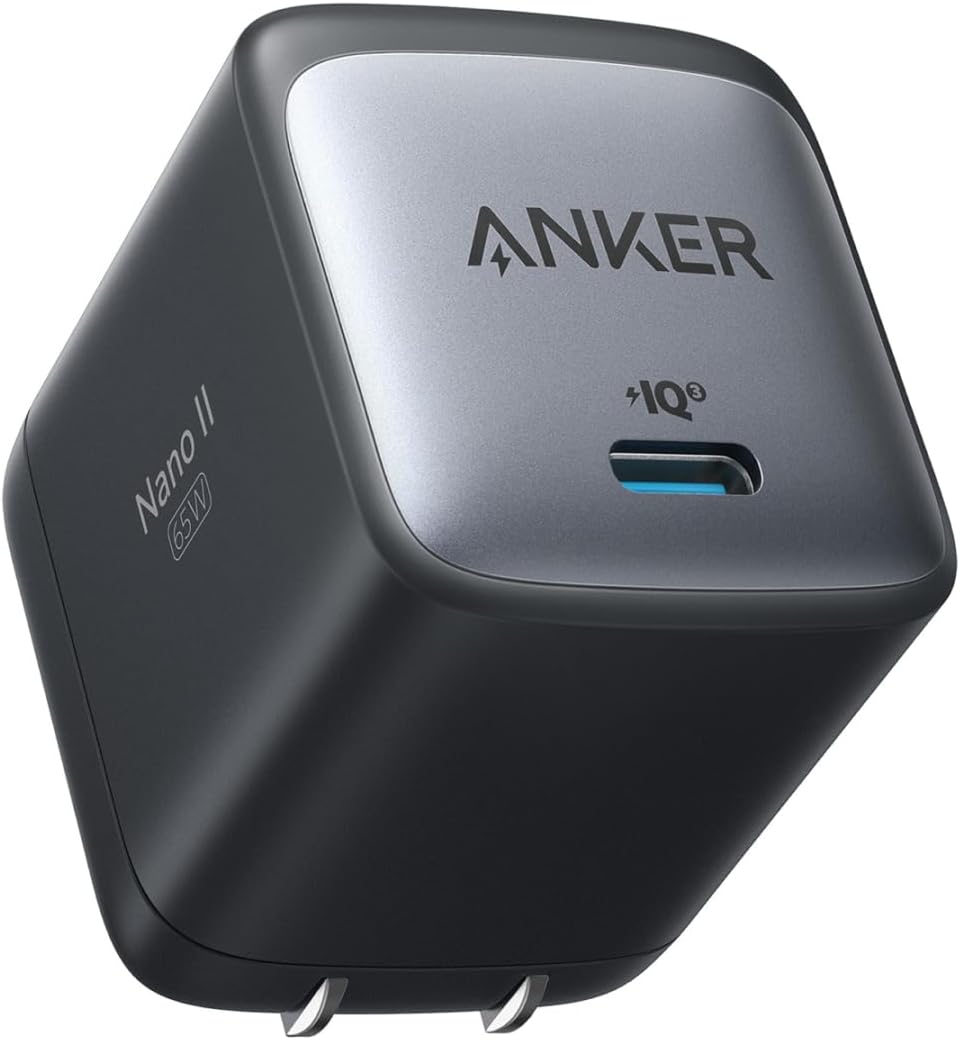 Anker Nano II 65W (PD 充電器 USB-C)【独自技術Anker GaN II採用/PD対応/PSE技術基準適合/折りたたみ式プラグ】MacBook PD対応Windows PC iPad iPhone Galaxy Android スマートフォン ノートPC 各種 その他機器対応 (ブラック)