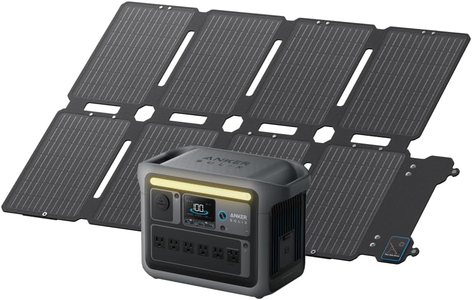 Anker Solix C1000 Portable Power Station (ダークグレー) with Anker Solix PS100 Compact Portable Solar Panel