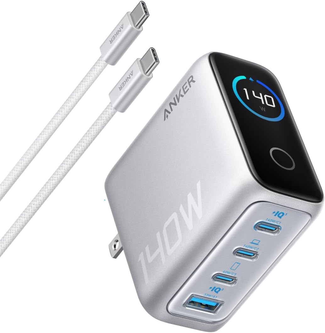 Anker Charger (140W, 4 Ports) with USB-C & USB-C ケーブル ダークグレー
