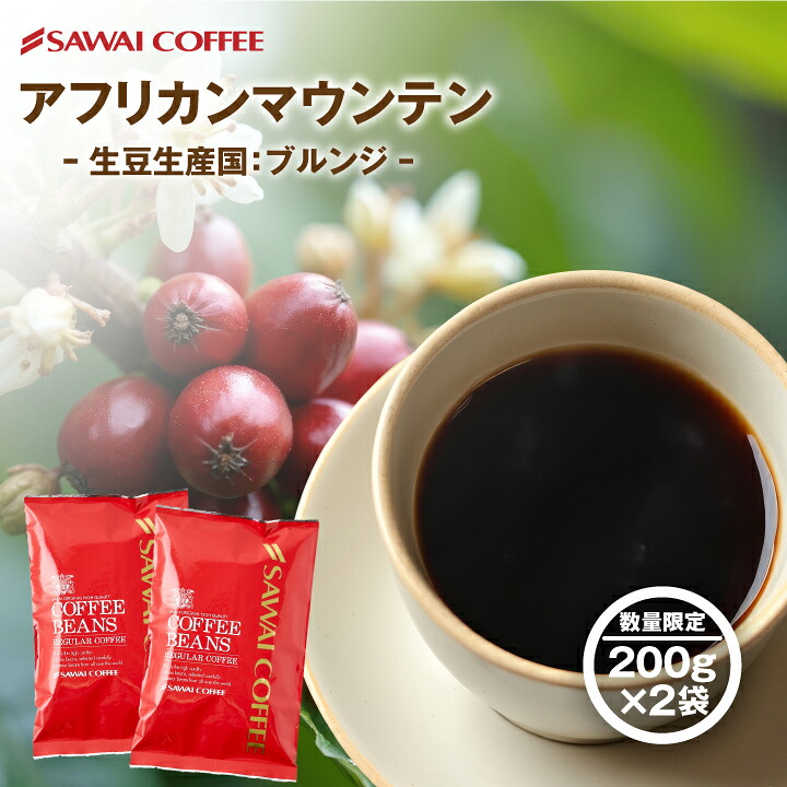 澤井珈琲 すっきり華やぐ珈琲豆 ブルンジ産 アフリカンマウンテン 200g×2袋 豆のまま