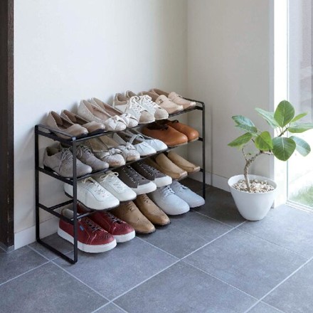 伸縮シューズラック 3段（ブラック）