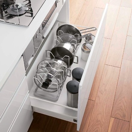 シンク下 伸縮鍋蓋＆フライパンスタンド （ホワイト）